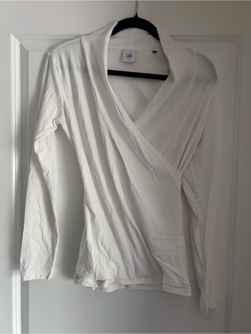 CAbi White Draped Wrap Long Sleeve Top